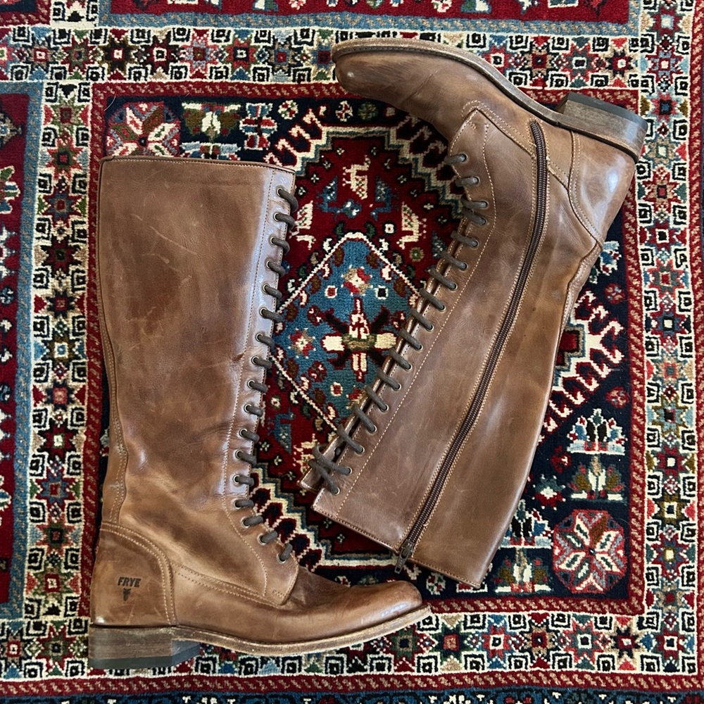 Frye lace up brown leather boots